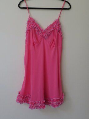 Pink Blue Ruffled Lingerie Slip Dress Vintage Cacique size 14/16